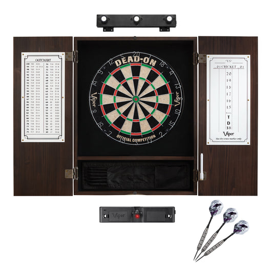 Viper Dead On Sisal Dartboard, Metropolitan Espresso Cabinet, Shadow Buster Dartboard Lights & Throw Line Light Marker