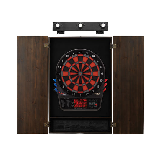 Viper 800 Electronic Dartboard, Metropolitan Espresso Cabinet & Shadow Buster Dartboard Light Bundle