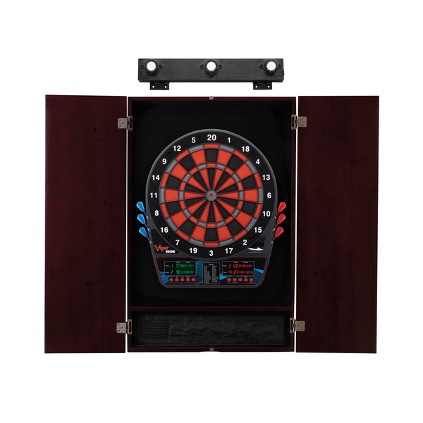 Viper Orion Electronic Dartboard, Metropolitan Mahogany Cabinet & Shadow Buster Dartboard Light Bundle