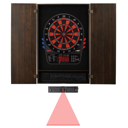 Viper Metropolitan Espresso Soft Tip Dartboard Cabinet, Viper 800 Electronic Dartboard, and Throw Line Light