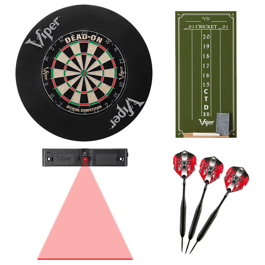 Viper Dead-On Bristle Dartboard, Viper Small Cricket Chalk Scoreboard, Viper Black Mariah Steel Tip Darts 22 Grams, Throw Line Light, and Viper Wall Defender