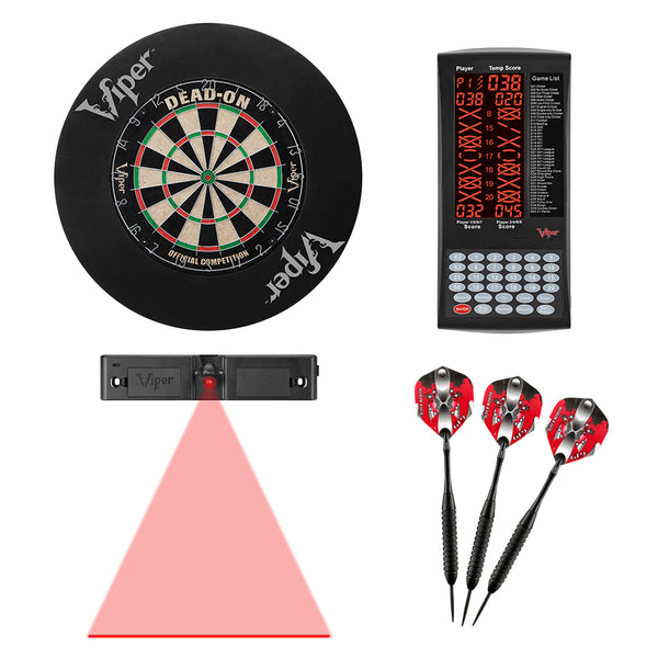 Viper Dead-On Bristle Dartboard, Viper ProScore, Viper Black Mariah Steel Tip Darts 22 Grams, Throw Line Light, and Viper Wall Defender