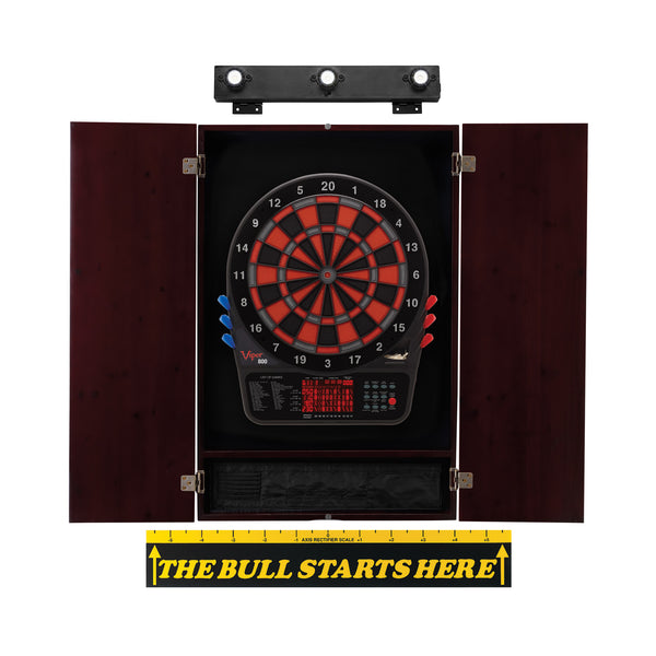 Viper 800 Electronic Dartboard, Metropolitan Mahogany Cabinet, Throw Line Marker & Shadow Buster Dartboard Light Bundle