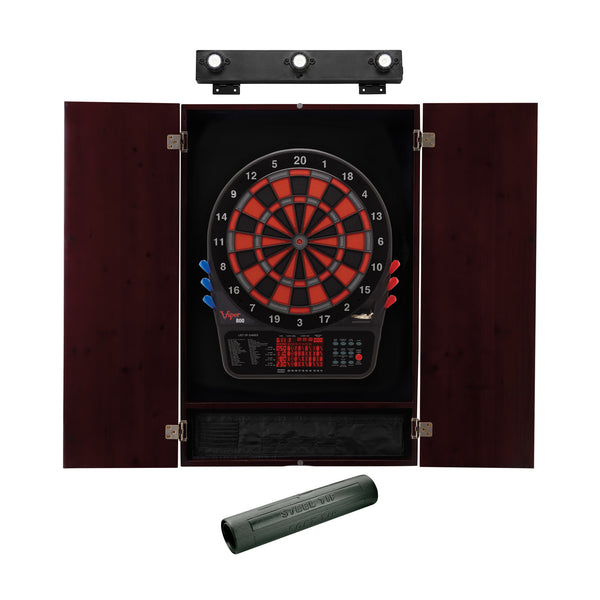 Viper 800 Electronic Dartboard, Metropolitan Mahogany Cabinet, Dart Mat & Shadow Buster Dartboard Light Bundle