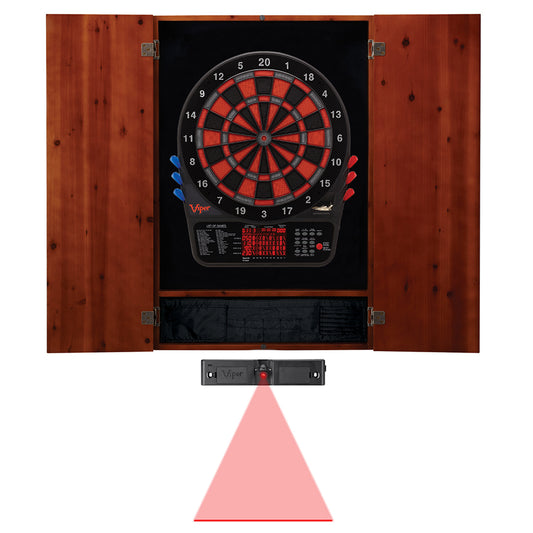 Viper Metropolitan Cinnamon Soft Tip Dartboard Cabinet, Viper 800 Electronic Dartboard, and Throw Line Light