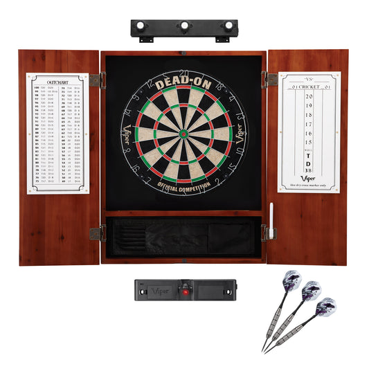 Viper Dead On Sisal Dartboard, Metropolitan Cinnamon Cabinet, Shadow Buster Dartboard Lights & Throw Line Light Marker