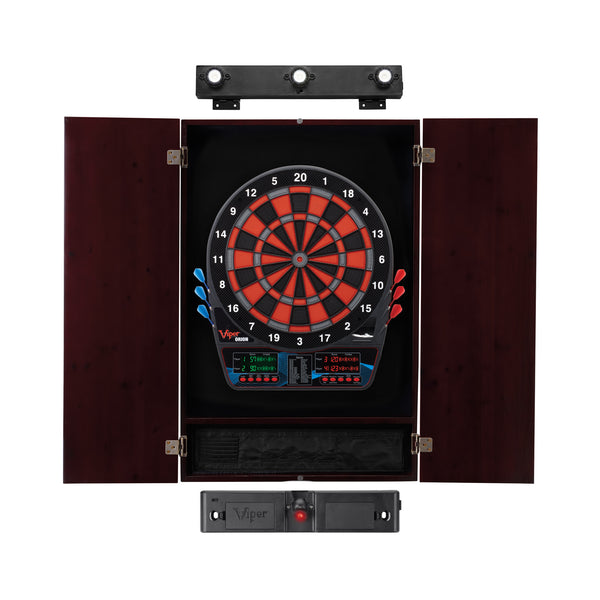 Viper Orion Electronic Dartboard, Metropolitan Mahogany Cabinet, Throw Line Light & Shadow Buster Dartboard Light Bundle