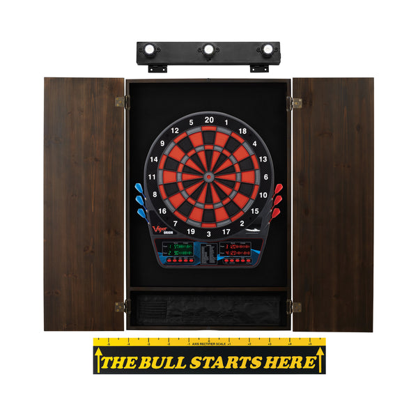 Viper Orion Electronic Dartboard, Metropolitan Espresso Cabinet, Throw Line Marker & Shadow Buster Dartboard Light Bundle