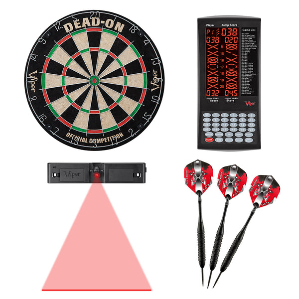 Viper Dead-On Bristle Dartboard, Viper ProScore, Viper Black Mariah Steel Tip Darts 22 Grams, and Throw Line Light