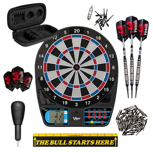 Viper 787 Electronic Dartboard, Pitbull Soft Tip Darts, 50ct Dart Tips, "The Bull Starts Here" Throw Line Marker & Tip Remover Tool