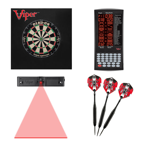 Viper Dead-On Bristle Dartboard, Viper ProScore, Viper Black Mariah Steel Tip Darts 22 Grams, Throw Line Light, and Viper Wall Defender II