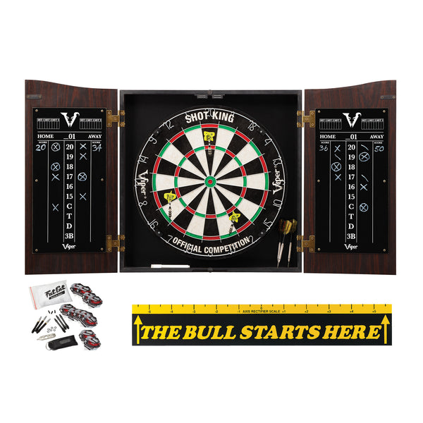 Viper Vault Cabinet with Shot King Sisal Dartboard, Steel Tip Dart Accessories Kit & 