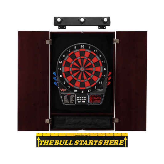 Viper 797 Electronic Dartboard, Metropolitan Mahogany Cabinet, Throw Line Marker & Shadow Buster Dartboard Light Bundle