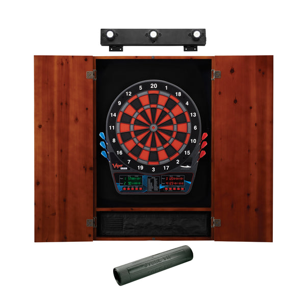 Viper Orion Electronic Dartboard, Metropolitan Cinnamon Cabinet, Dart Mat & Shadow Buster Dartboard Light Bundle