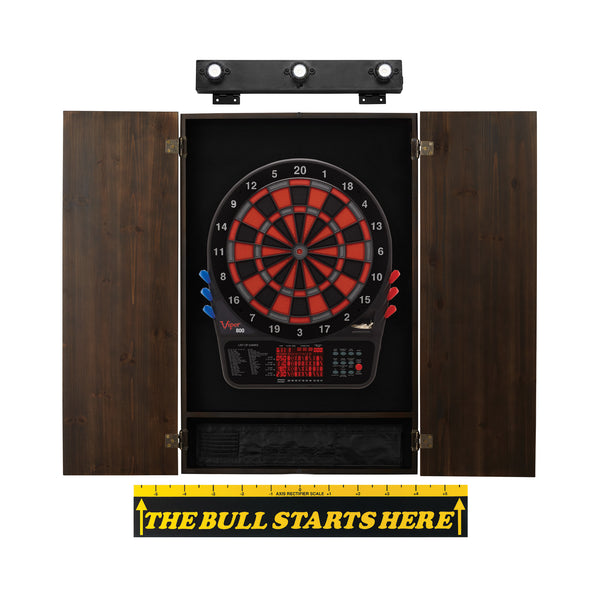 Viper 800 Electronic Dartboard, Metropolitan Espresso Cabinet, Throw Line Marker & Shadow Buster Dartboard Light Bundle