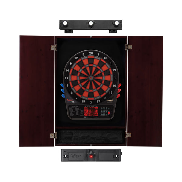 Viper 800 Electronic Dartboard, Metropolitan Mahogany Cabinet, Throw Line Light & Shadow Buster Dartboard Light Bundle