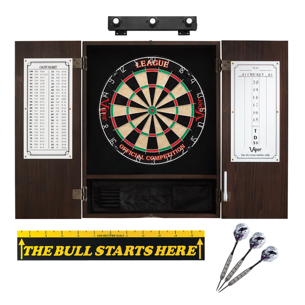 Viper League Sisal Dartboard, Metropolitan Espresso Cabinet, Shadow Buster Dartboard Lights & 