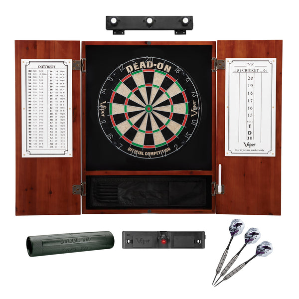 Viper Dead On Sisal Dartboard, Metropolitan Cinnamon Cabinet, Shadow Buster Dartboard Lights & Padded Dart Mat