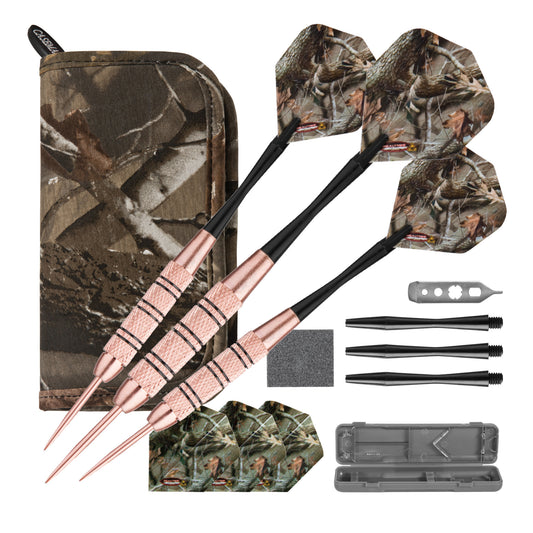 Fat Cat Realtree Hardwoods HD Steel Tip Darts 23gm and Casemaster Realtree Hardwoods Deluxe Camouflage Dart Case